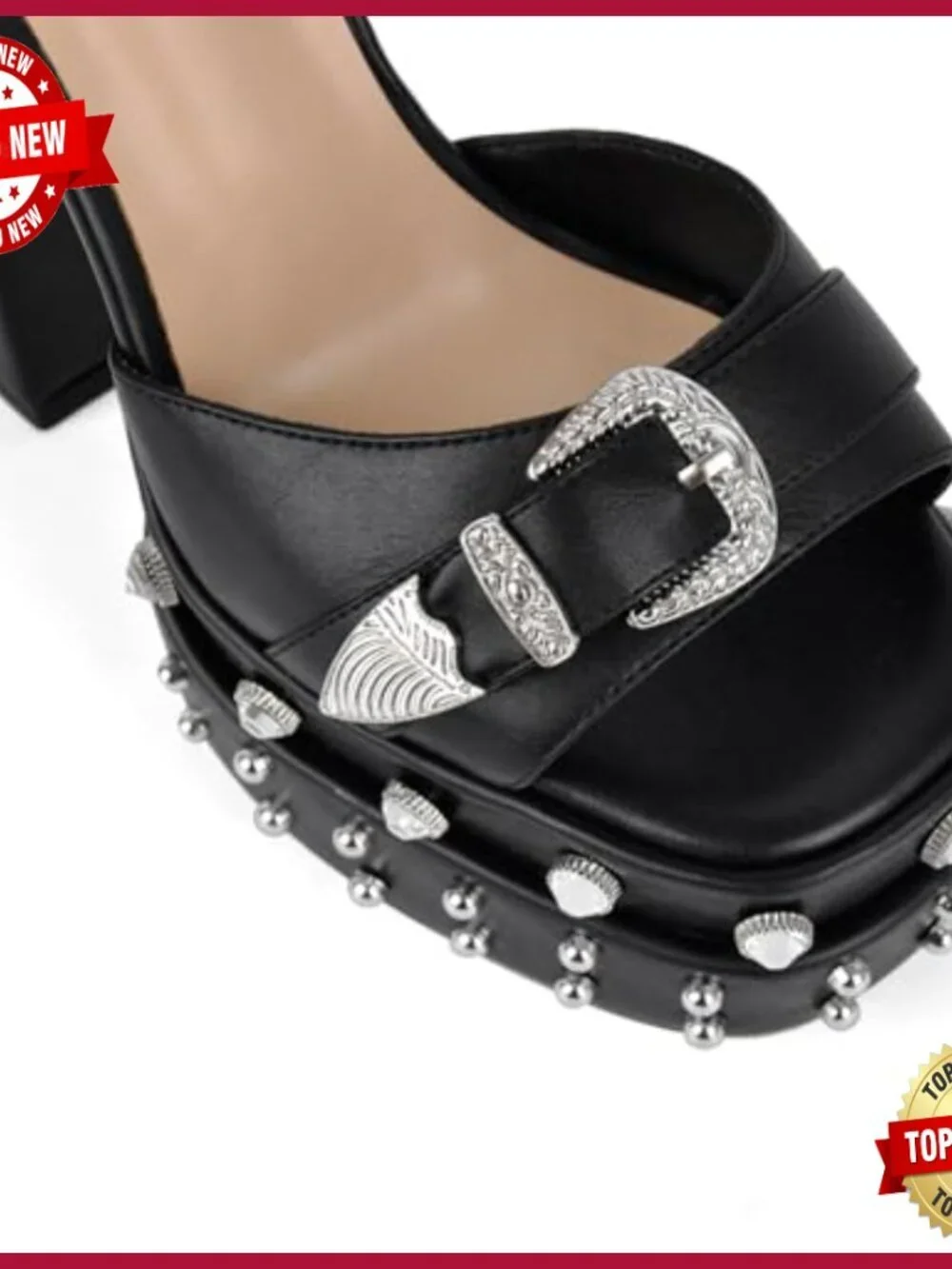 Platform High Heel Sandals Chunky Block Heel Rhinestone Studded Ankle Strap